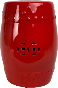 Fine Asianliving Keramische Tuinkruk D33xH46cm Porselein Handgemaakt Scarlet Rood Chinese Meubels Oosterse Kast