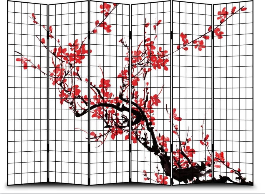 Fine Asianliving Japans Kamerscherm Scheidingswand B240xH180cm 6 Panelen Kersenbloesems Zwart