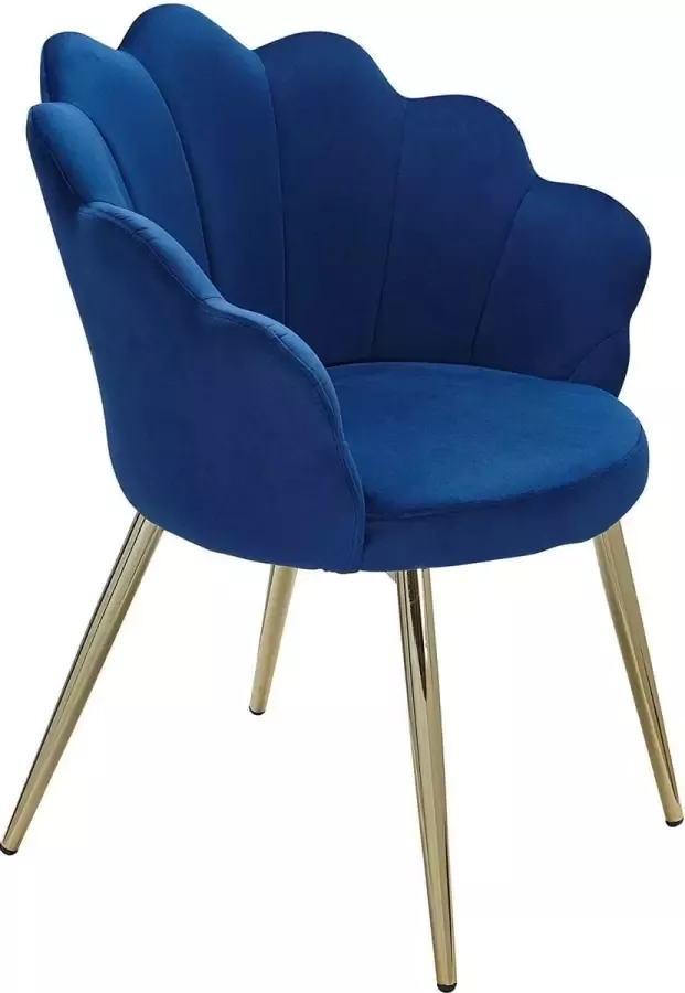 Fine Buy Monkey's Luxe velvet schelp eetkamerstoel Fluweel Blauw Keukenstoel met goudkleurige poten Schaalstoel Scandinavisch design Gestoffeerde stoel met stoffen bekleding 53 x 47.5 x 80 cm