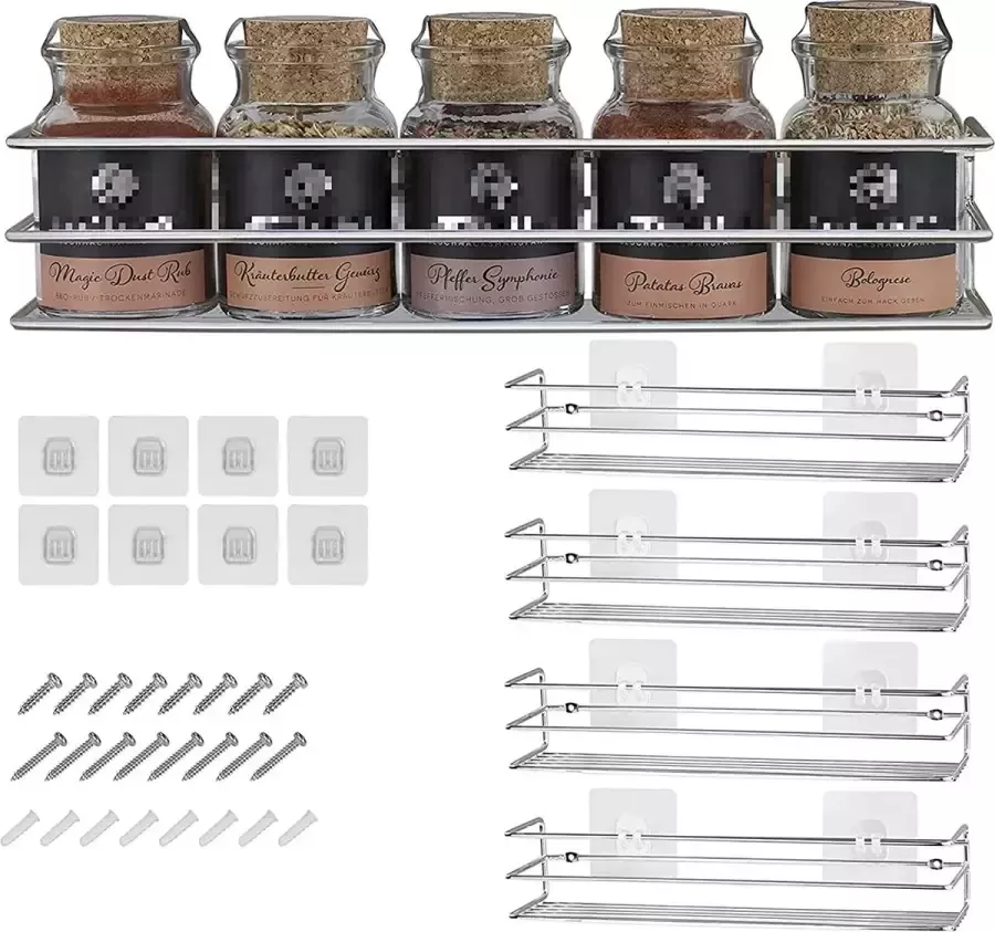 FineLane Set van 4 kan worden bevestigd zonder boren voor specerijen als kastinzet of organizer afmetingen 32 2 x 6 5 x 7 4 cm