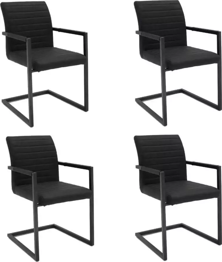 Fineliving Armstoel BORIS in grijs gelijnd eco-leder (set van 4 stuks)