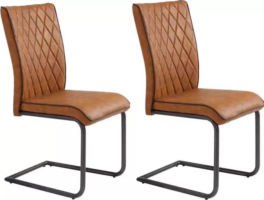 Fineliving Eetkamerstoel Pablo eco-leder cognac (set van 2 stuks)