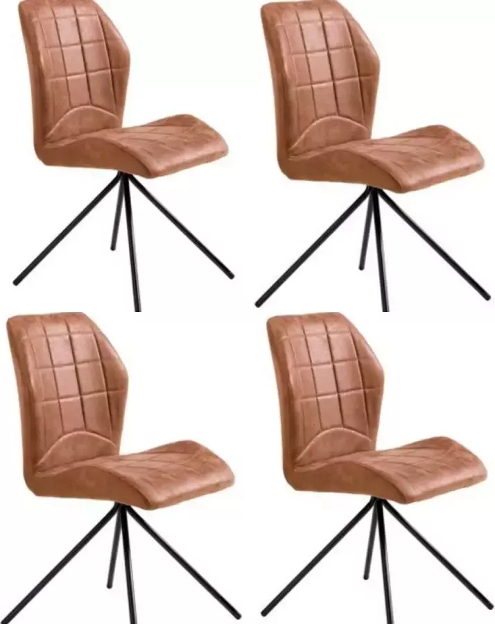 Fineliving Eetkamerstoel Petrus in bruin eco-leder (set van 4 stuks)