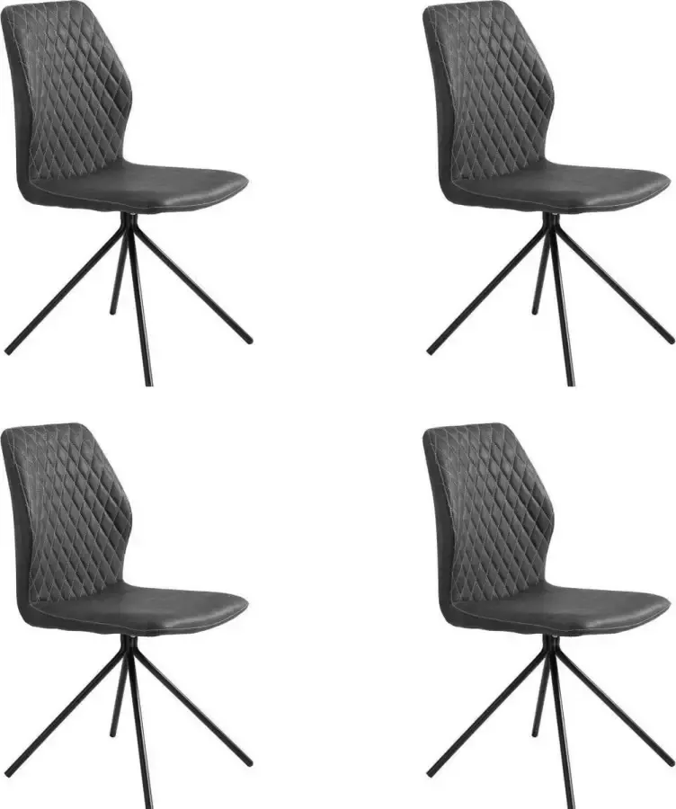 Fineliving Eetkamerstoel Philip in eco-leder grijs (set van 4 stuks)