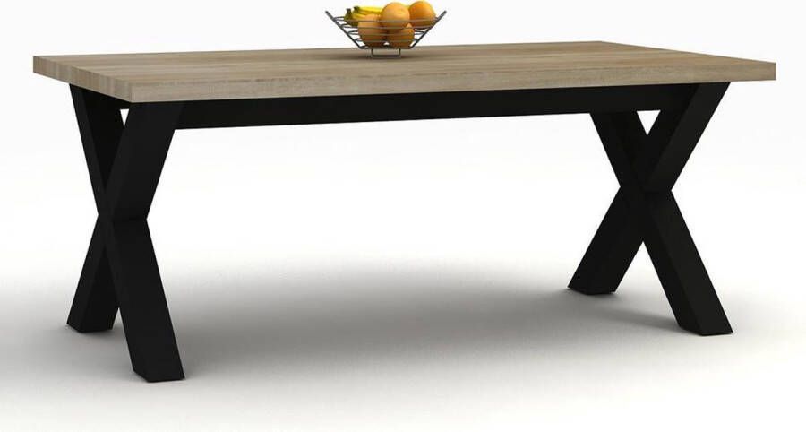 Fineliving Eetkamertafel Wales 220cm met metalen kruispoot in sonoma grey