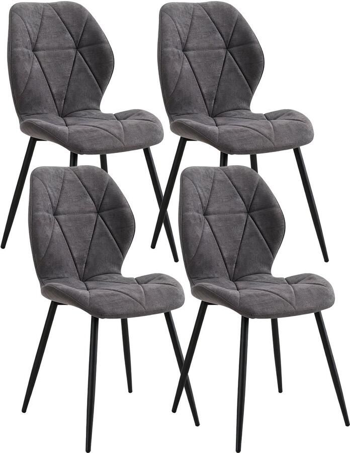 Fineliving Eetkamerstoelen set van 4 – Donkergrijs – Industrieel – Fluwelen Stof