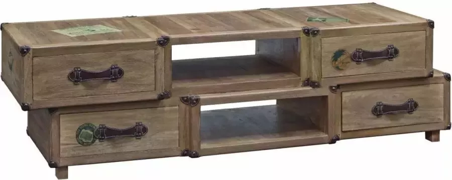 Fineliving Massief hout asymmetrisch tv meubel Almira met 4 lades loft stijl