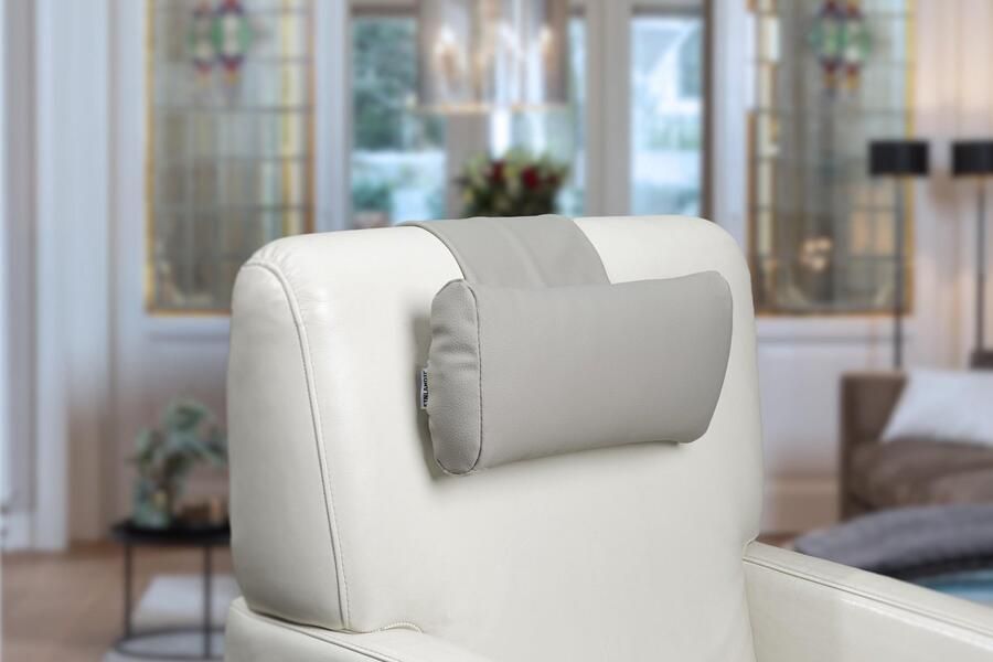 Finlandic hoofdkussen F02 reinigbaar kiezel beige vegan leder voor relax fauteuil- luxe nekkussen met contragewicht voor sta op stoel- comfortabele kunstlederen hoofdsteun- in hoogte verstelbaar
