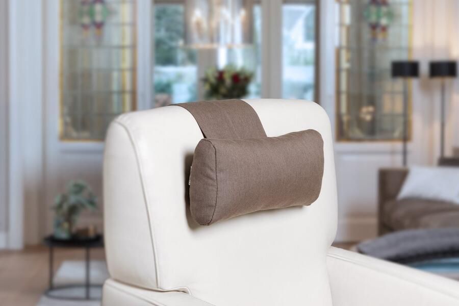 Finlandic hoofdkussen F02 wasbaar bruin voor relax fauteuil- luxe nekkussen met contragewicht voor sta op stoel- comfortabele stoffen hoofdsteun- in hoogte verstelbaar voor binnen en buiten