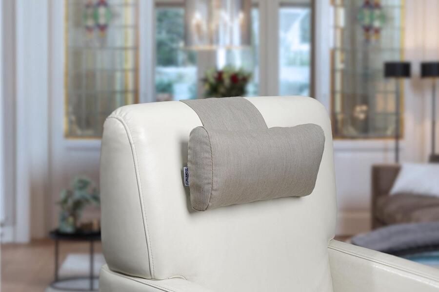 Finlandic hoofdkussen F02 wasbaar camel beige voor relax fauteuil- luxe nekkussen met contragewicht voor sta op stoel- comfortabele stoffen hoofdsteun- in hoogte verstelbaar voor binnen en buiten