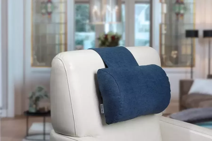 Finlandic hoofdkussen F01 blauw voor relax fauteuil- luxe nekkussen met contragewicht voor sta op stoel comfortabele stoffen hoofdsteun in hoogte verstelbaar