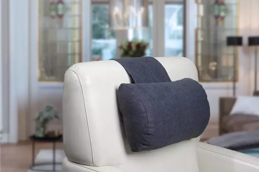 Finlandic hoofdkussen F01 blauwgrijs voor relax fauteuil- luxe nekkussen met contragewicht voor sta op stoel- comfortabele stoffen hoofdsteun- in hoogte verstelbaar