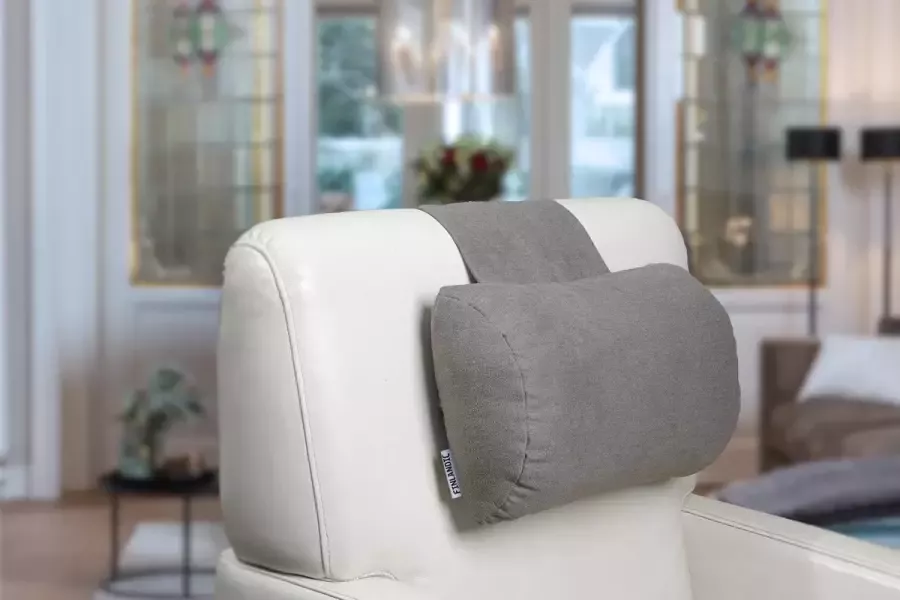 Finlandic hoofdkussen F01 taupe voor relax fauteuil- luxe nekkussen met contragewicht voor sta op stoel- comfortabele stoffen hoofdsteun- in hoogte verstelbaar