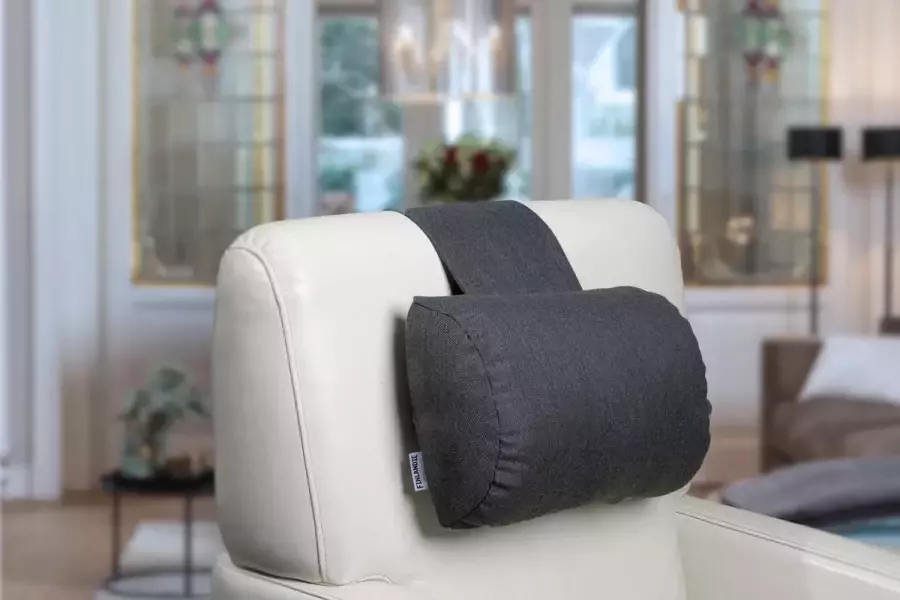 Finlandic hoofdkussen F01 wasbaar antracietgrijs voor relax fauteuil- luxe nekkussen met contragewicht voor sta op stoel- comfortabele stoffen hoofdsteun- in hoogte verstelbaar voor binnen en buiten