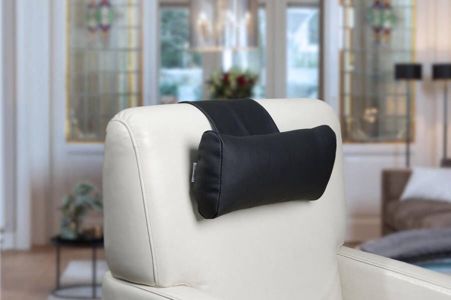 Finlandic hoofdkussen F02 reinigbaar donkergrijs vegan leder voor relax fauteuil- luxe nekkussen met contragewicht voor sta op stoel- comfortabele vegan lederen hoofdsteun- in hoogte verstelbaar voor binnen en buiten
