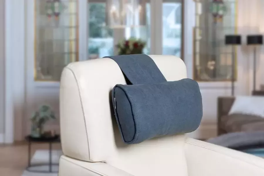 Finlandic hoofdkussen F05 Jeans blauw 50% traagschuim vulling groot stoffen hoofdkussen voor relax fauteuil- luxe nekkussen met contragewicht voor sta op stoel- comfortabele hoofdsteun- in hoogte verstelbaar