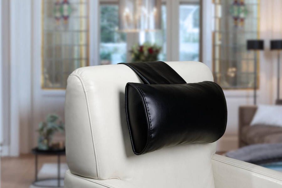 Finlandic hoofdkussen F05 Nero zwart reinigbaar vegan leder voor relax fauteuil- luxe nekkussen met contragewicht voor sta op stoel- comfortabele vegan lederen hoofdsteun- in hoogte verstelbaar