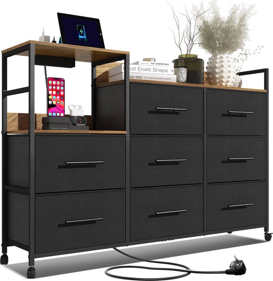 Finlandrhett Ladekast – Dressoir Kast met 8 lades – Zwart