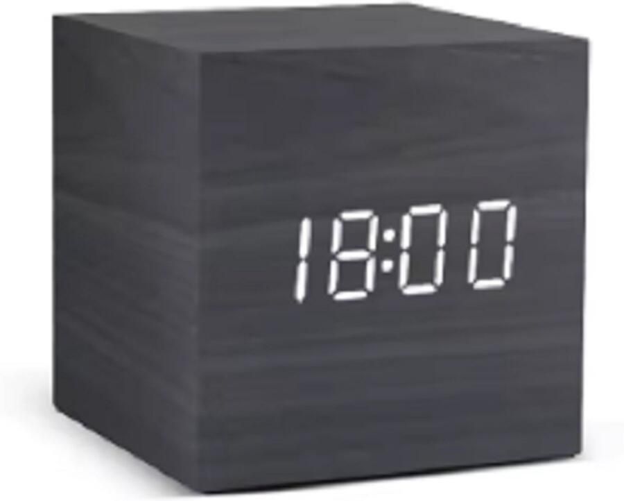 Finnacle Houten Wekker -Digitaal Temperatuur 6 6CM Mini klok Op je nachtkastje Batterij USB Zwart