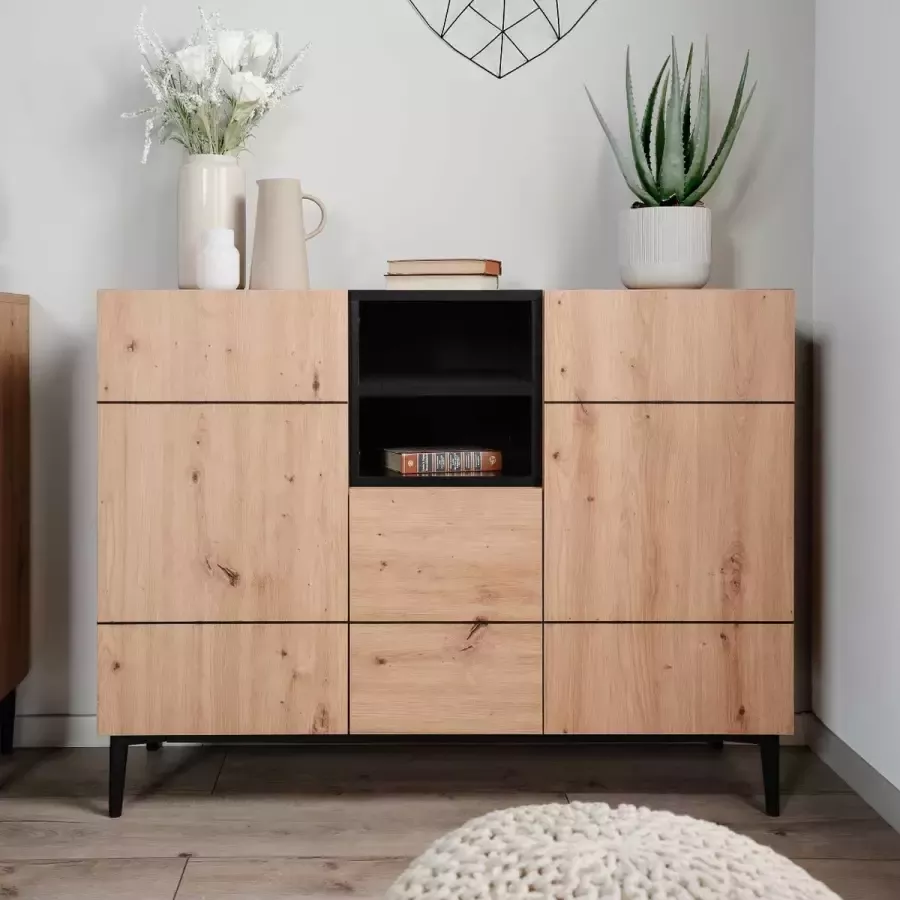 CaliCosy Commode Ted 3 deuren 120cm Eik Zwart - Foto 2