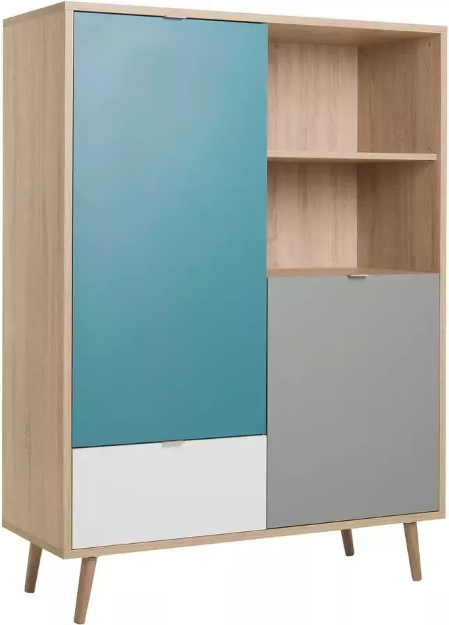 Merkloos Hoog dressoir Sonoma eiken wit grijs en blauw Scandinavische stijl CUBA L 103 x D 40 x H 139 cm - Foto 2