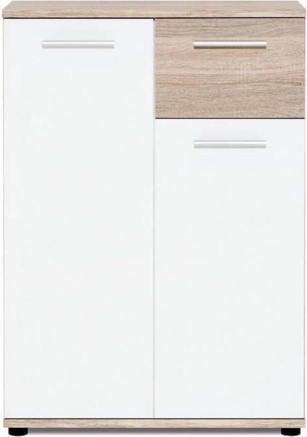 Merkloos JACKY Kleine dressoiropbergkast Mat wit en Sonoma eiken decor Klassiek L 60 cm