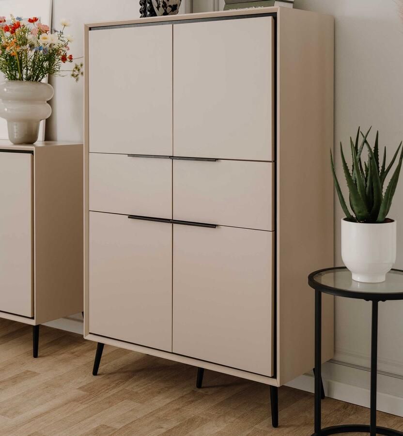 Finori Buffetkast Auryn 90x38x140cm 4 deuren & 2 lades zand zwart