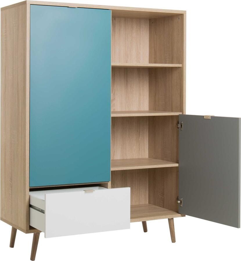 Merkloos Hoog dressoir Sonoma eiken wit grijs en blauw Scandinavische stijl CUBA L 103 x D 40 x H 139 cm - Foto 2
