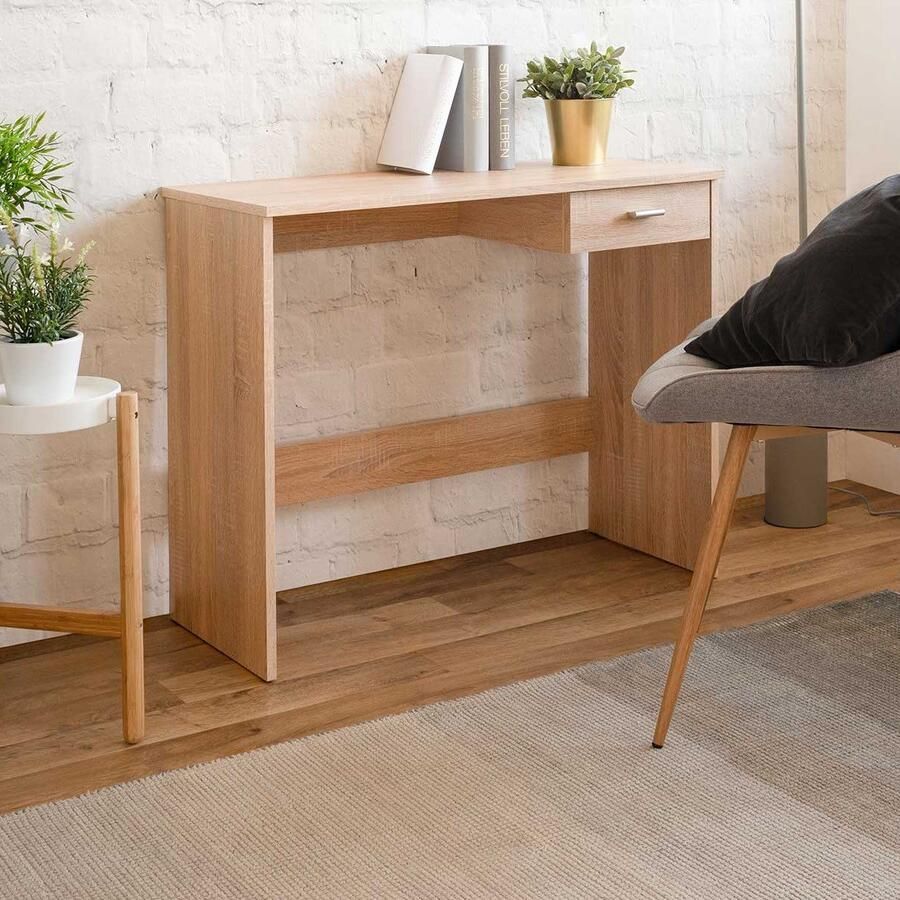 Finori EMOB Bureau Franz 89cm 1 lade eik Kantoor Bruin Spaanplaat Kantoor Op voorraad