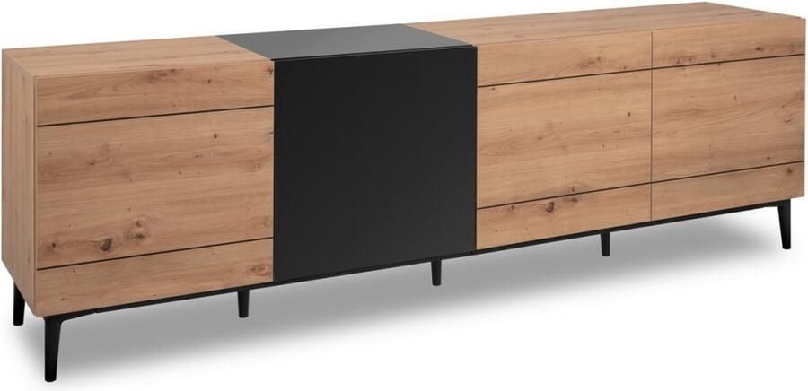 Cstore Laag dressoir 4 deuren Eiken en zwart decor L 200 x D 42 x H 65 cm NOLA - Foto 2