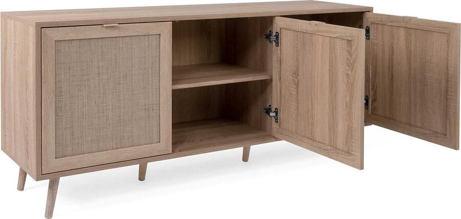 Merkloos CUBA Scandinavisch laag eiken grijs en petrolblauw dressoir B 150 x D 40 x H 71 cm - Foto 8