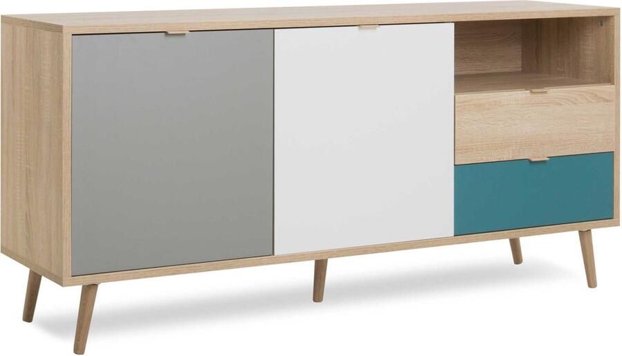 Merkloos CUBA Scandinavisch laag eiken grijs en petrolblauw dressoir B 150 x D 40 x H 71 cm - Foto 4