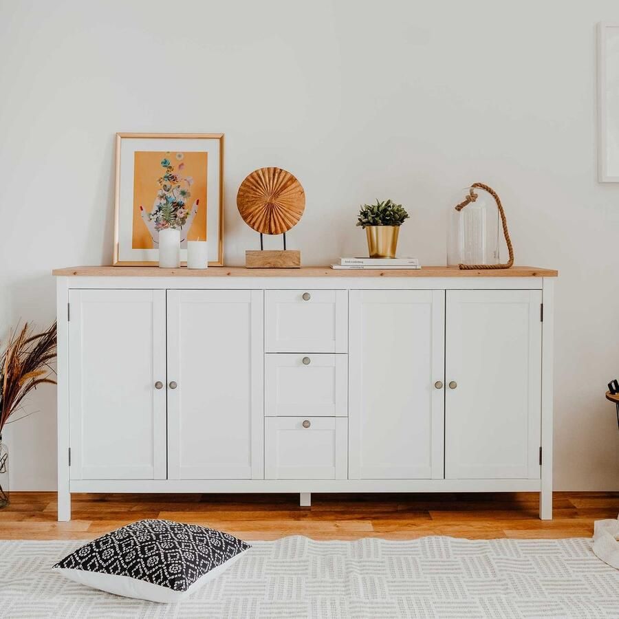 Finori Buffet 4 portes 3 tiroirs L180 cm Décor Blanc Bergen