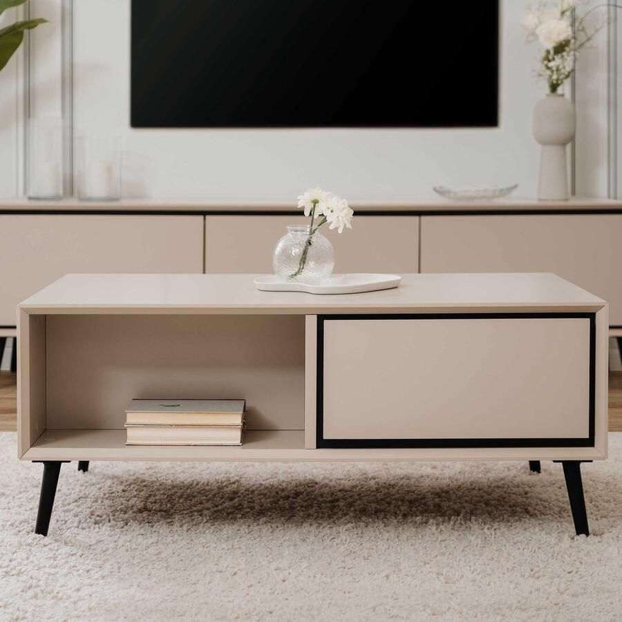 Salontafel ARONA Rechthoekig Capuccino Zwart Op poten 94 x 40 x 55 cm