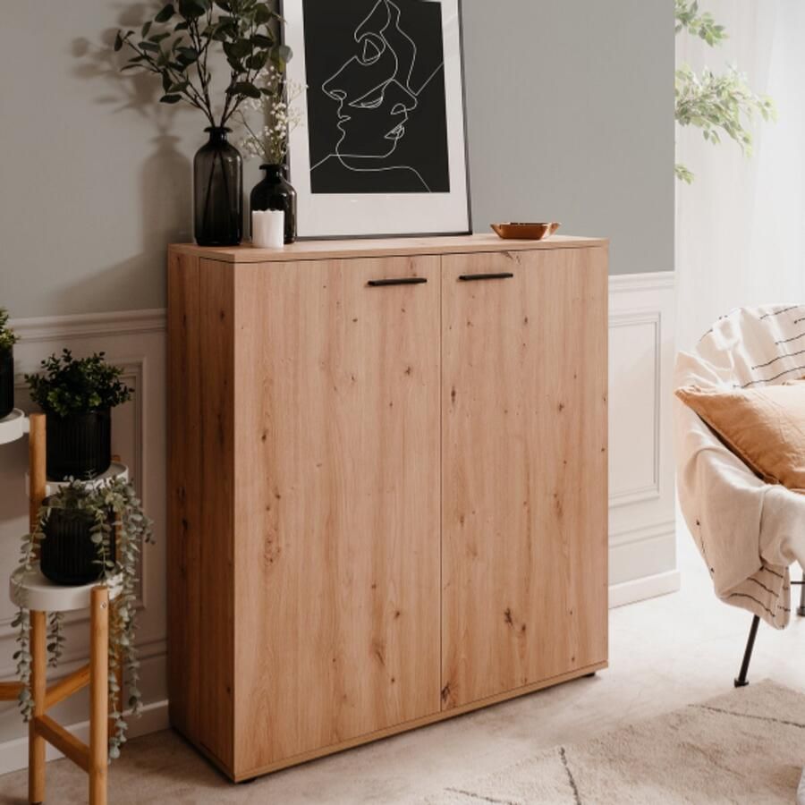 Finori Schoenenkast Satine 100x34x110cm 2 deuren artisan eikdecor