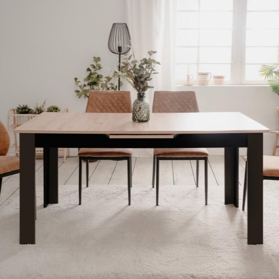 Merkloos Uitschuifbare tafel BIRMINGHAM 80B Automatische gesynchroniseerde opening Eiken zwart 8 10 personen 160-200