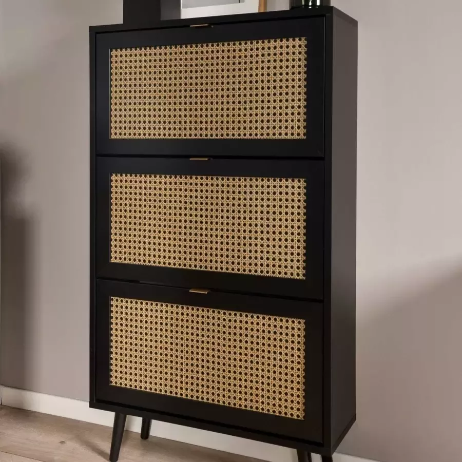 Finori Schoenenkast Vienna 49A zwart en rattanprint - Foto 3