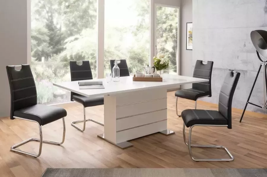 Merkloos Uitschuifbare tafel voor 6-8 personen Rechthoekig Spaanplaat Mantova Wit en aluminium L 160- 200 x D90 x H75cm - Foto 1