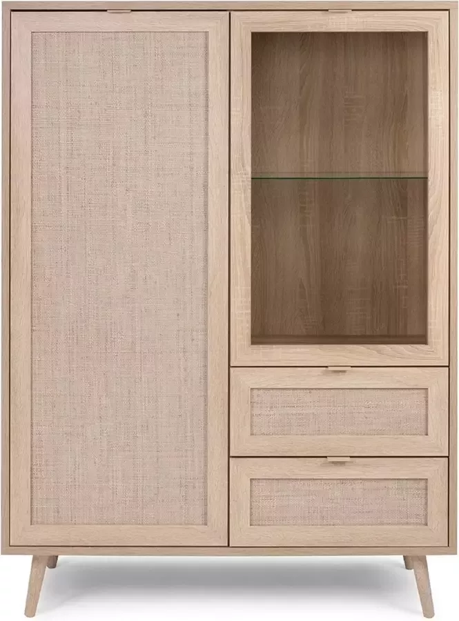 CaliCosy Buffetkast Bilal 102cm 2 deuren & 2 lades eik geprint rafia - Foto 2