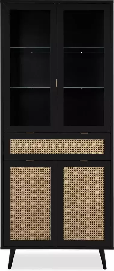 Finori Vaisselier 2 portes vitrées 1 tiroir impression cannage et noir Vienna L80 x H195 cm - Foto 3