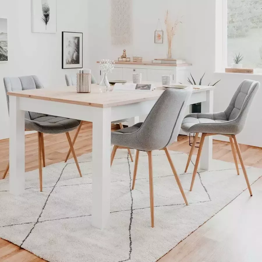 Finori EMOB Verlengbare eettafel Berge 160 215x90 wit eik Keukentafels Wit; Bruin MDF; Spaanplaat Keukentafels Op voorraad - Foto 2