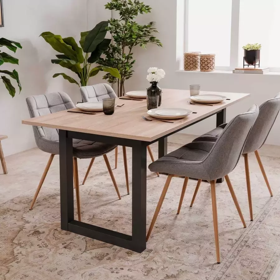 Finori EMOB Verlengbare eettafel Damon 160 200x90 eik antraciet Showroom Bruin; Antraciet MDF; Spaanplaat Showroom Op voorraad - Foto 2