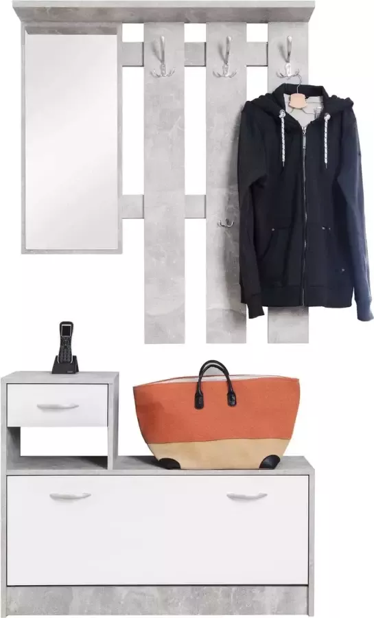 Finori Vestiaire Rudolf (kapstok spiegel & schoenenkast) beton wit