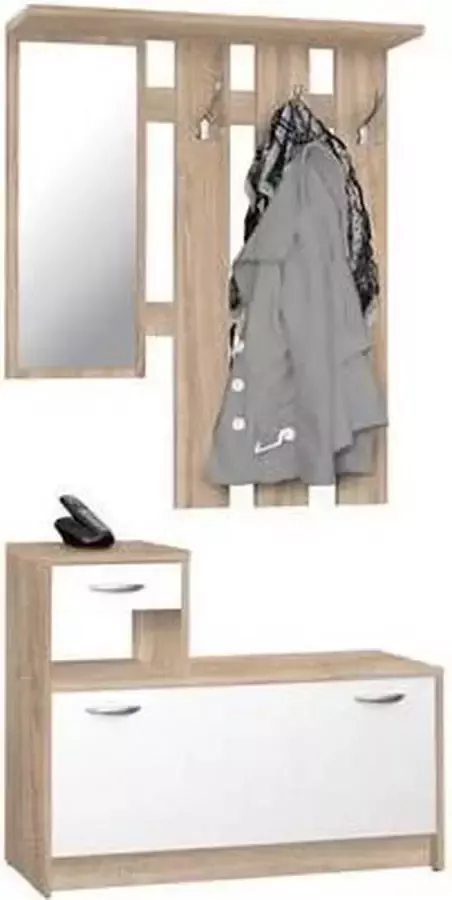 Finori Vestiaire Rudolf ( kapstok spiegel & schoenenkast) eik wit - Foto 2