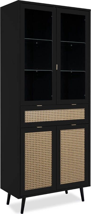 Finori Vaisselier 2 portes vitrées 1 tiroir impression cannage et noir Vienna L80 x H195 cm - Foto 2