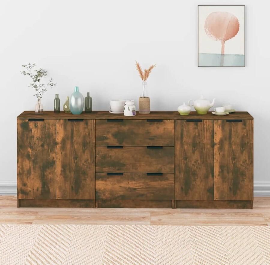 FIONERA 3-delige Dressoirs bewerkt hout gerookt eiken