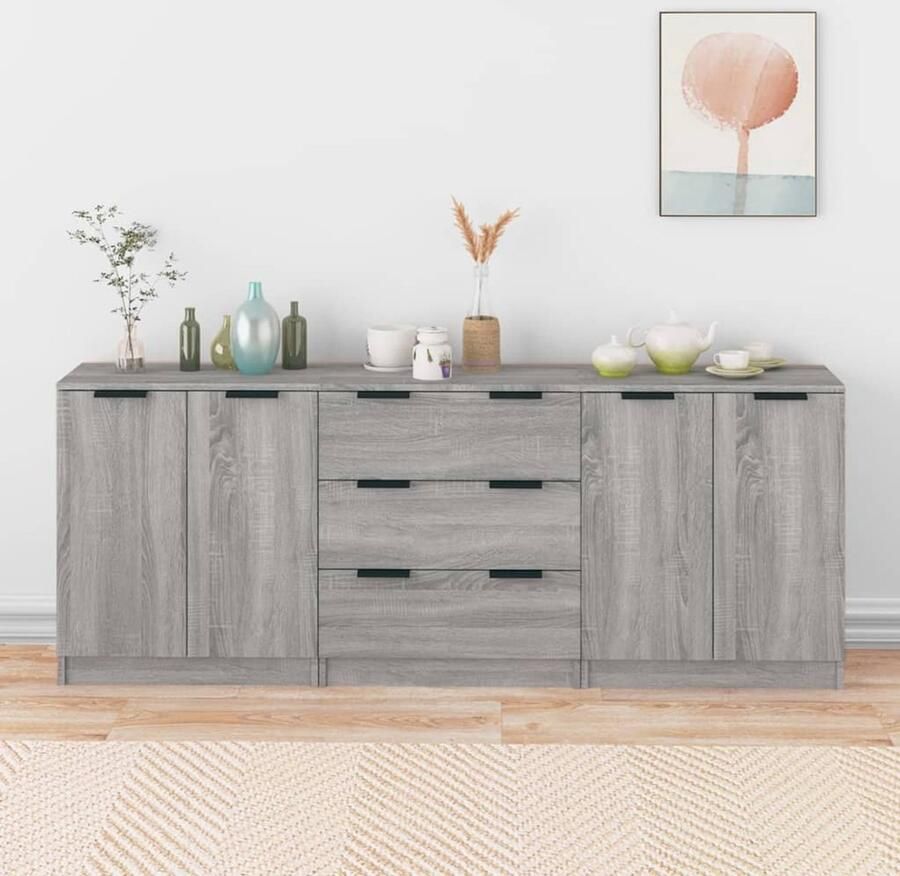 FIONERA 3-delige Dressoirs bewerkt hout grijs sonoma eiken