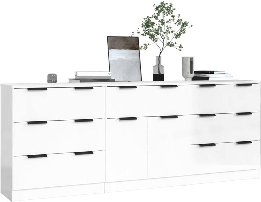 FIONERA 3-delige Dressoirs bewerkt hout hoogglans wit