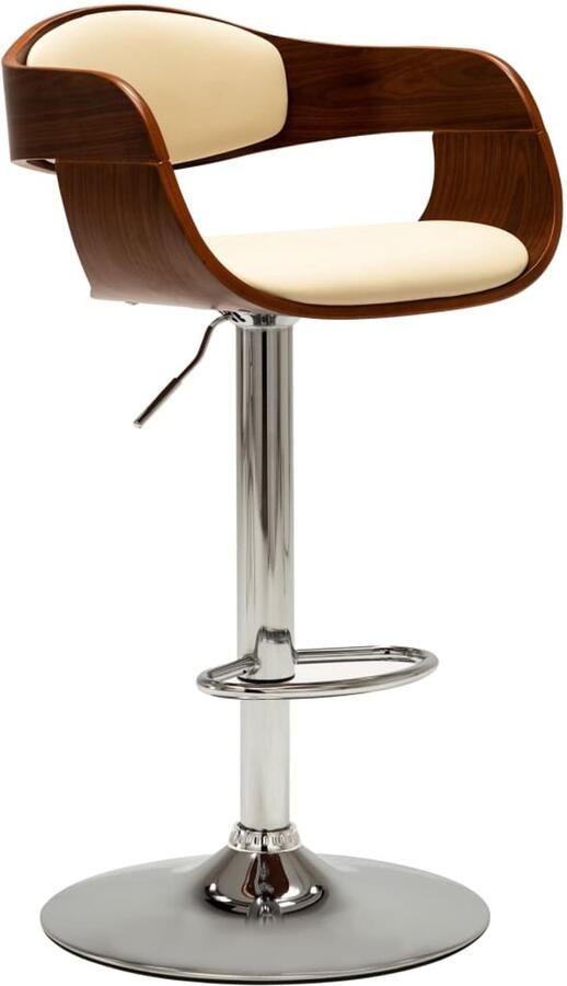 VidaXL Barkruk S- Bruin Gebogen Houten Frame Verchroomde Metalen Basis Gasveermechanisme 49.5 x 50.5 x (87 108) cm Barkruk - Foto 2