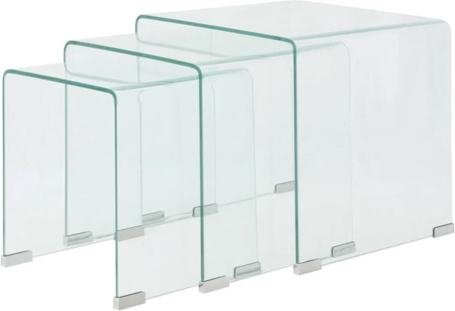 FIONERA Bijzettafel set 3-dlg transparant gehard glas
